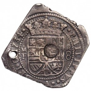 Аверс монеты Мексика, 8 реалов, 1733-1734, Форма - клиппа