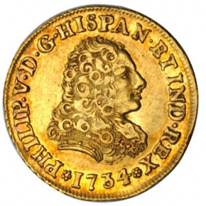 Аверс монеты Мексика, 2 эскудо, 1732-1747