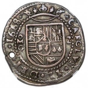 Аверс монеты Мексика, 2 реала, 1668, Королевская монета