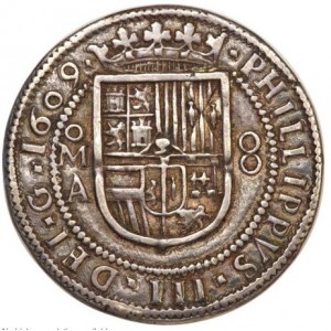 Аверс монеты Мексика, 8 реалов, 1598-1618, Королевская монета