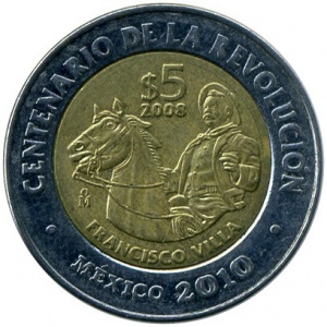 Реверс монеты Мексика, 5 песо, 2008, Франсиско Вилья