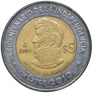 Реверс монеты Мексика, 5 песо, 2009, Агустин де Итурбиде