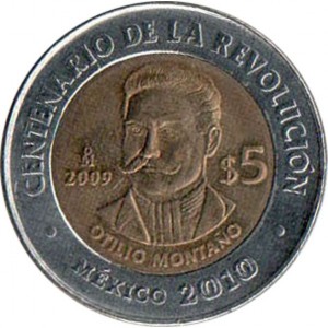 Реверс монеты Мексика, 5 песо, 2009, Отилио Монтаньо