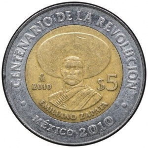 Реверс монеты Мексика, 5 песо, 2010, Эмилиано Сапата