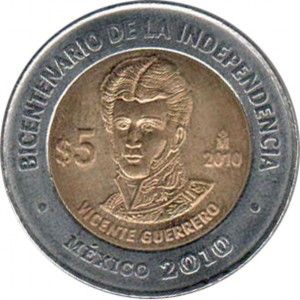 Реверс монеты Мексика, 5 песо, 2010, Висенте Герреро