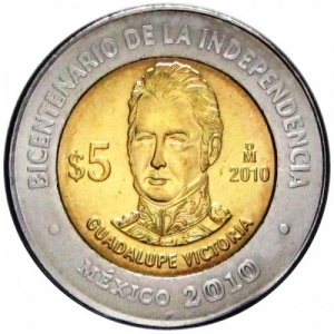 Реверс монеты Мексика, 5 песо, 2010, Гвадалупе Виктория