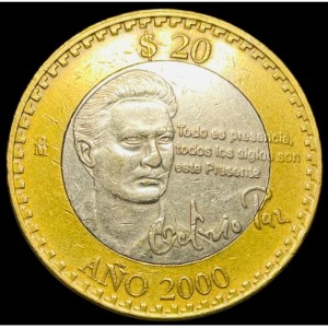 Реверс монеты Мексика, 20 песо, 2000-2001, Смена тысячелетия - Октавио Пас