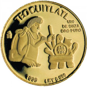 Реверс монеты Мексика, 1/20 онзы, 1999, Teocuitlatl
