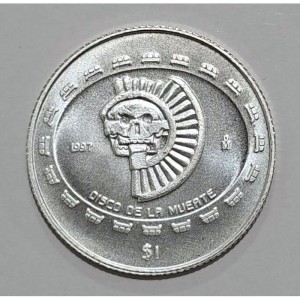 Реверс монеты Мексика, 1 песо, 1997-1998, Теотиуакан - Диск смерти