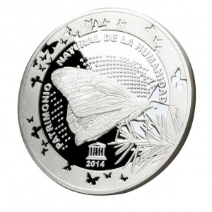 Реверс монеты Мексика, 1 онза, 2014, Маршруты миграции бабочек монархов