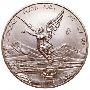 Реверс монеты Мексика, 2 онзы, 1996-2024, Серебряная инвестиционная монета "Свобода"