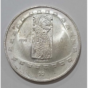 Реверс монеты Мексика, 2 песо, 1998, Тольтеки - Ягуар