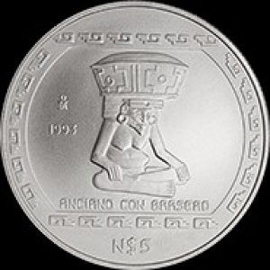 Реверс монеты Мексика, 5 новых песо, 1993, Веракруз - Anciano Con Brasero