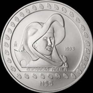 Реверс монеты Мексика, 5 новых песо, 1993, Ацтеки - Воины-орлы