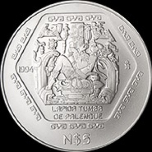 Реверс монеты Мексика, 5 новых песо, 1994, Майя - Lápida Tumba de Palenque