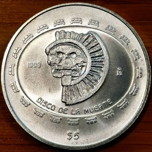 Реверс монеты Мексика, 5 песо, 1997-1998, Теотиуакан - Диск смерти