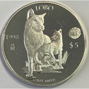Реверс монеты Мексика, 5 песо, 1997-1998, Всемирный фонд дикой природы - Волк