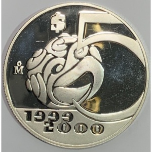 Реверс монеты Мексика, 5 песо, 1999, Миллениум - птица атеков