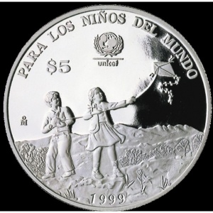 Реверс монеты Мексика, 5 песо, 1999, ЮНИСЕФ - Воздушный змей