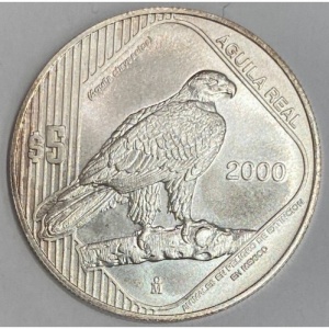 Реверс монеты Мексика, 5 песо, 2000, Вымирающие виды - Беркут