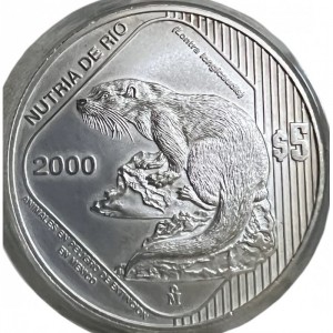 Реверс монеты Мексика, 5 песо, 2000, Вымирающие виды - Нутрия