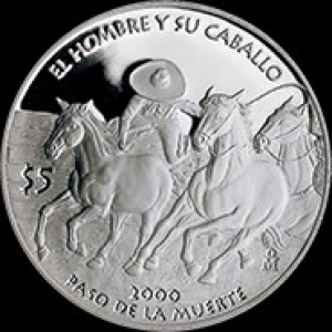 Реверс монеты Мексика, 5 песо, 2000, Иберо-Америка - Мужчина и лошади