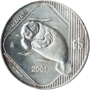 Реверс монеты Мексика, 5 песо, 2001, Вымирающие виды - Ламантины