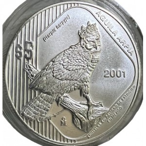 Реверс монеты Мексика, 5 песо, 2001, Вымирающие виды - Южноамериканская гарпия