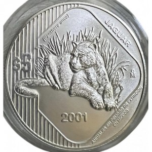 Реверс монеты Мексика, 5 песо, 2001, Вымирающие виды - Ягуар
