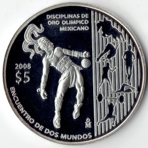 Реверс монеты Мексика, 5 песо, 2008, Иберо-Америка - Олимпийские игры