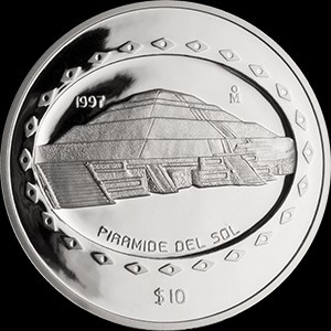 Реверс монеты Мексика, 10 песо, 1997-1998, Теотиуакан - Пирамида Солнца