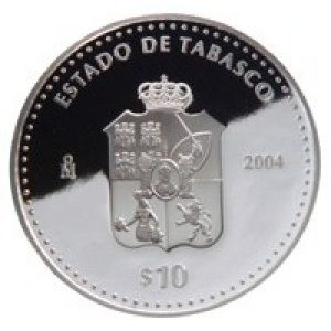 Реверс монеты Мексика, 10 песо, 2004, Табаско
