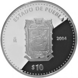 Реверс монеты Мексика, 10 песо, 2004, Пуэбла