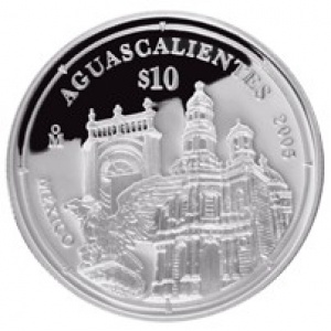 Реверс монеты Мексика, 10 песо, 2005, Агуаскальентес /Храм/