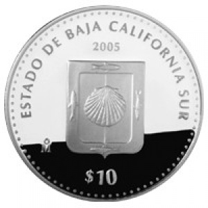 Реверс монеты Мексика, 10 песо, 2005, Южная Нижняя Калифорния /герб/