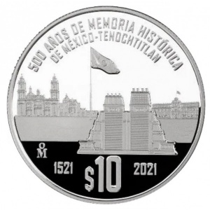 Реверс монеты Мексика, 10 песо, 2021, 500 лет гибели Теночтитлана