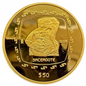 Реверс монеты Мексика, 50 песо, 1996, Ольмеки - Жрец