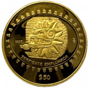 Реверс монеты Мексика, 50 песо, 1997, Теотиуакан - Кетцалькоатль