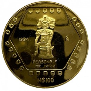 Реверс монеты Мексика, 100 новых песо, 1994, Доколумбовые майя - Джайны