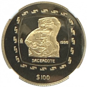 Реверс монеты Мексика, 100 песо, 1996, Ольмеки - Жрец