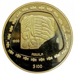 Реверс монеты Мексика, 100 песо, 1998, Тольтеки - Орел