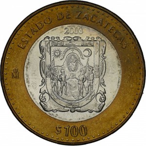 Реверс монеты Мексика, 100 песо, 2003, Сакатекас