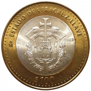 Реверс монеты Мексика, 100 песо, 2003, Веракрус