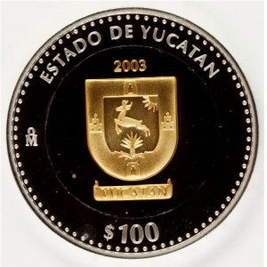 Реверс монеты Мексика, 100 песо, 2003, Юкатан