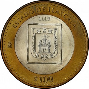 Реверс монеты Мексика, 100 песо, 2003, Тласкала