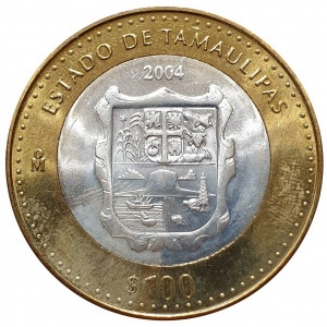 Реверс монеты Мексика, 100 песо, 2004, Тамаулипас