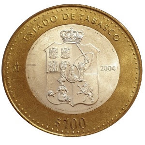Реверс монеты Мексика, 100 песо, 2004, Табаско