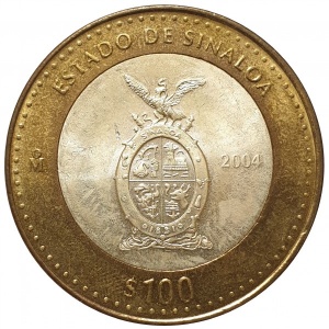 Реверс монеты Мексика, 100 песо, 2004, Sinaloa