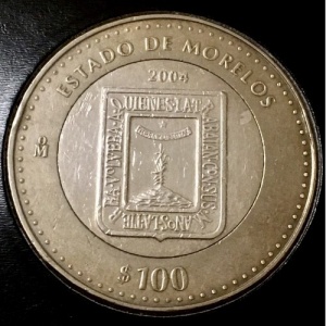 Реверс монеты Мексика, 100 песо, 2004, Морелос
