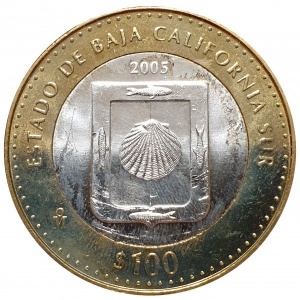 Реверс монеты Мексика, 100 песо, 2005, Южная Нижняя Калифорния